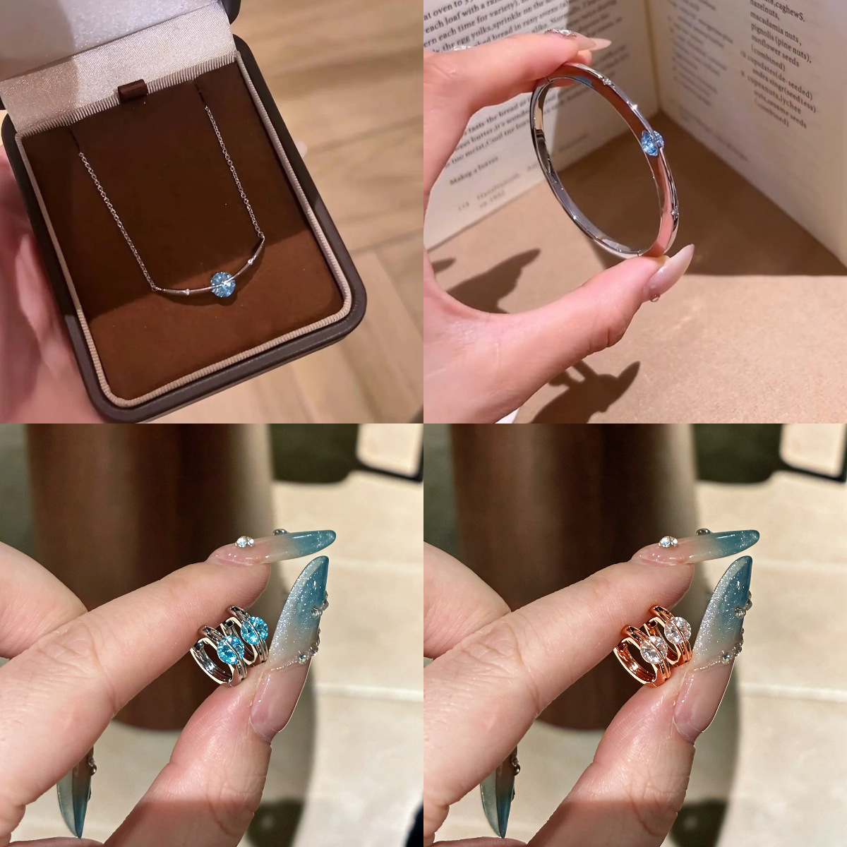 New Sea Blue Dynamic Star Track Sea Blue Diamond Necklace for Women, Niche Design, Light Luxury, Simple, Exquisite, Fashionable Bracelet