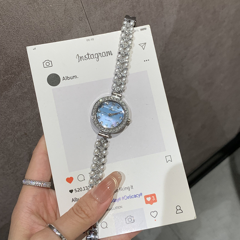 Manufacturer Supplies Round Watches, Women's Watches Full of Diamonds, Light Luxury, Fashionable Pearl Bracelets, Women's Watches, Temperament Quartz