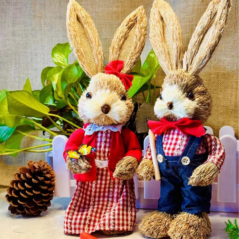 Gift 35cm Straw Rabbit Easter Decoration Cute Figurine Rabbit Souvenir Small Prize Birthday Gift