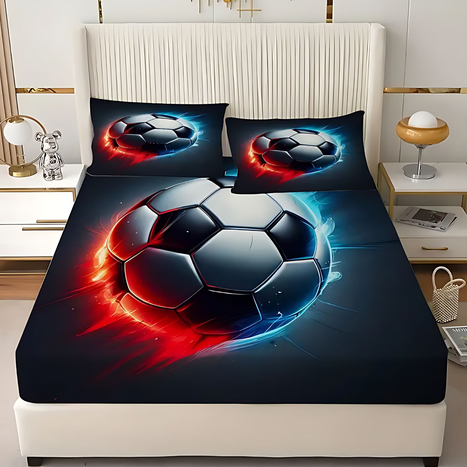 TEMU / JIT clásico de moda creativo fútbol HD impresión digital cama gaza pillow cover kit textil transfronterizo