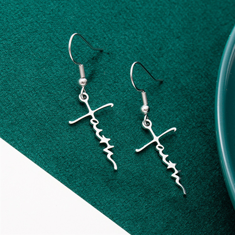 Valentine'S Day Festival 1 Pair Fashion Cross Letter Heart Shape Stainless Steel Patchwork Drop Earrings
