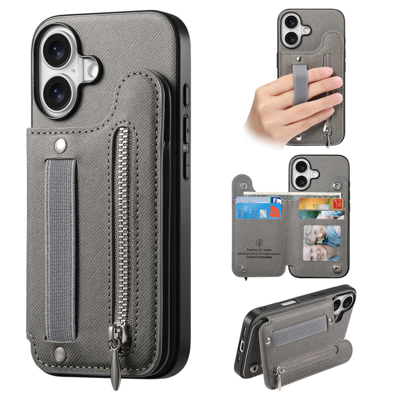 Plain Leather Texture Suitable for iPhone 18 Phone Case, Flip Cover with Card Holder, Apple 18 Elastic Strap Wrist Leather Case Plain Leather Texture Suitable for iPhone 18 Phone Case, Flip Cover with Card Holder, Apple 18 Elastic Strap Wrist Leather Case