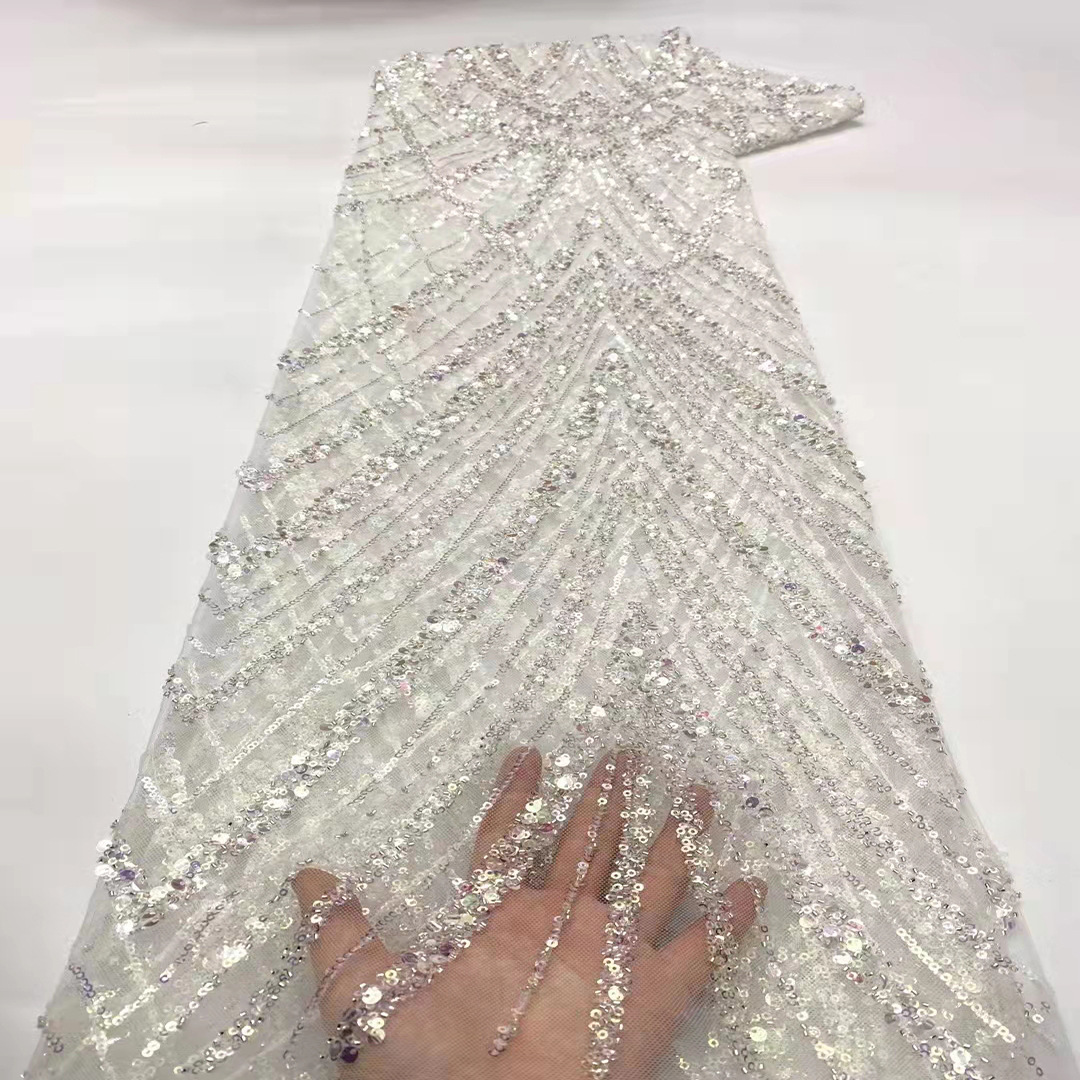 Industria pesada Africana lentejuelas encaje de alta calidad bordado malla vestido de novia tela con cuentas encaje jx1929