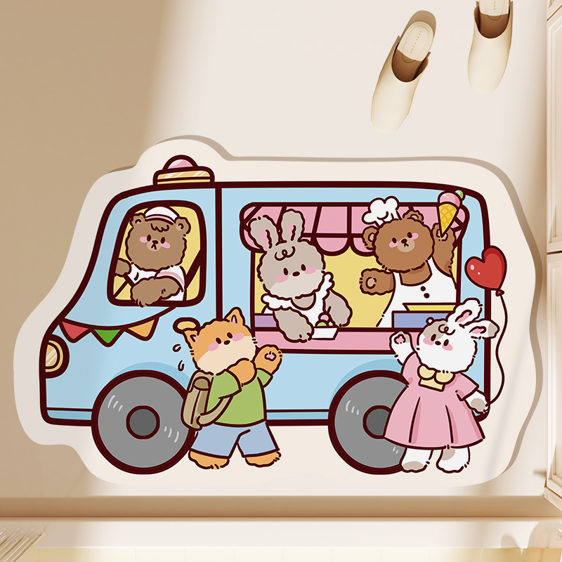 Cute cartoon animal bus diatom mud absorbent floor mat non-slip wear-resistant floor mat bathroom toilet floor mat wholesale