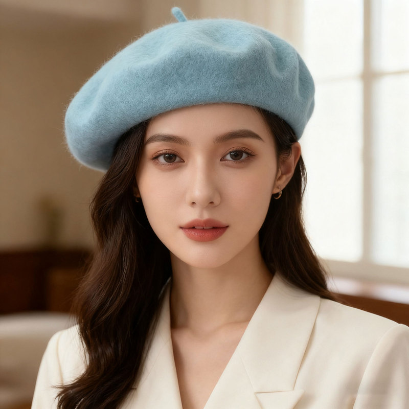 Popular Wool Beret for Women, Fashionable and Versatile, British Retro Style, High-End Feel, Hat for Autumn and Winter, Large Head Circumference, Painter's Hat