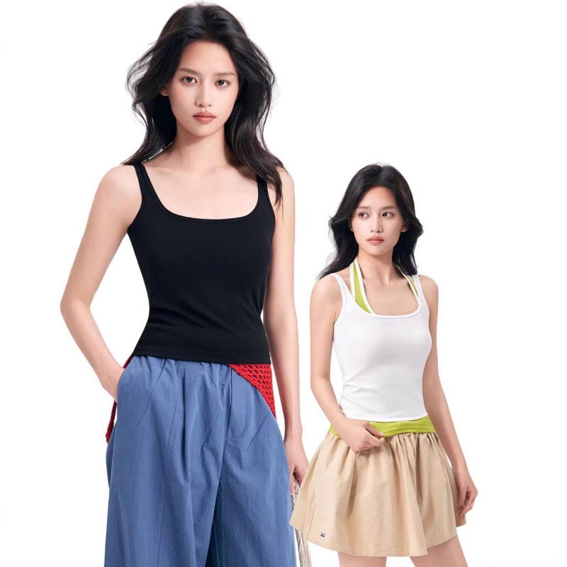Women's Camisole with Chest Pads, Thin Straps, Beautiful Back Design, All-In-One Vest, Slimming Effect, Wholesale