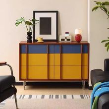中古风实木拼色六斗四斗抽屉客厅收纳包豪斯储物柜撞色卧室柜子