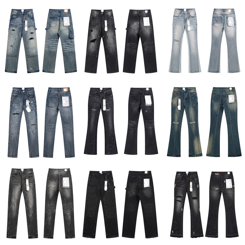 Cross-Border J Pur Distressed Ripped Stretch Denim Wide-Leg Straight Pants American High Street Style Micro-Flared Pants