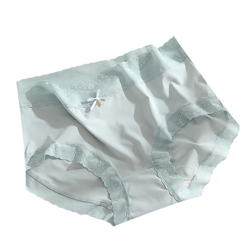Ice silk panties for women, mid-waist bow, breathable, sexy, ultra-thin, traceless girls, Japanese style stone briefs.