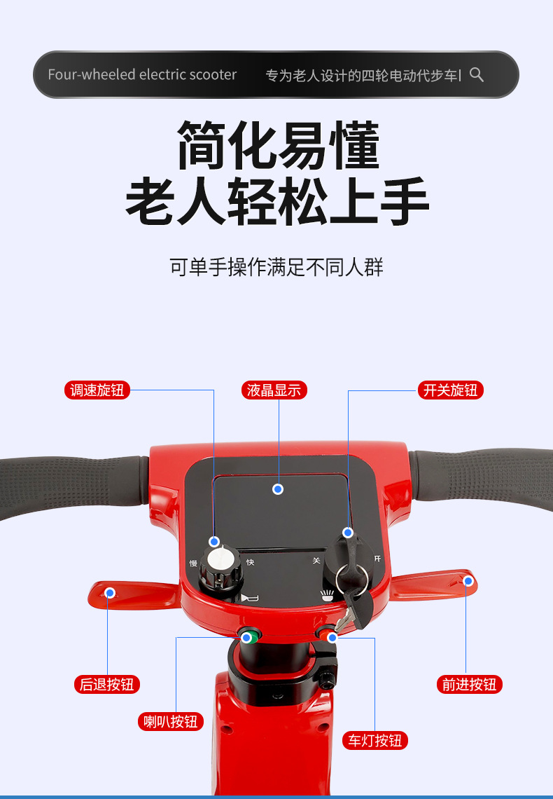 Cross-Border New Model Portable Scooter for the Elderly, Foldable Electric Four-Wheeler for Disabled and Elderly People, Lightweight Travel Mobility Aid