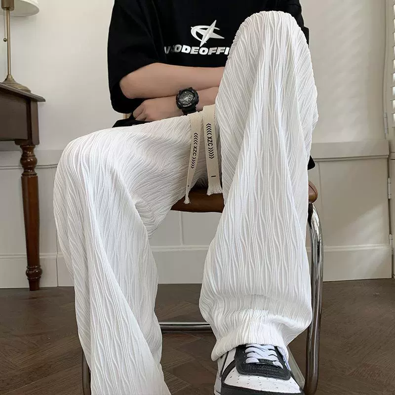 Мужские белые свободные широкие брюки из льняной ткани, модный бренд, трендовый дизайн, для внешней торговли и трансграничных поставок.