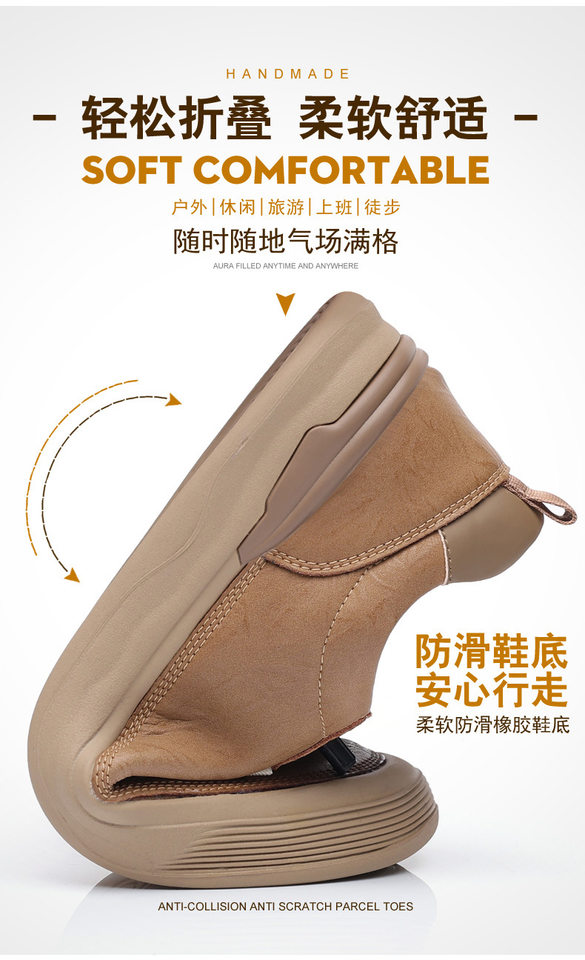 Giày lười nam da bò thoáng khí kiểu mới mùa xuân, đế bệt mũi tròn — PZ8091 kaki, PZ8091 màu đen chi tiết 4