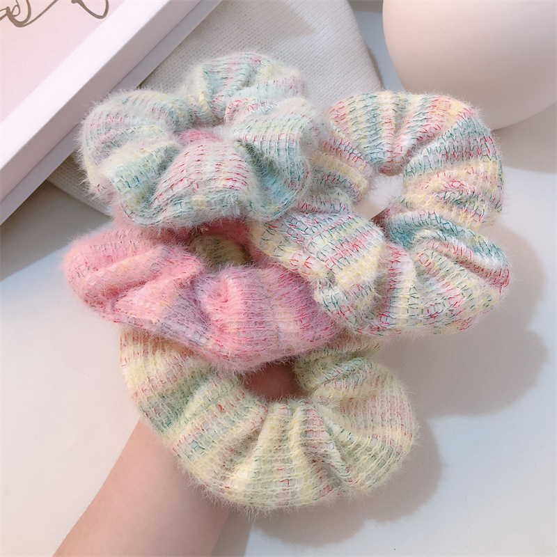 Elegant Gradient Mohair Knitted Scrunchie For Autumn Winter Style_voghion.com