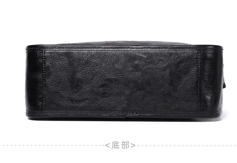 Túi đeo chéo nam da bò kiểu retro 29×11×17 cm — Màu đen da thực vật, Da cầm tay màu đen chi tiết 26