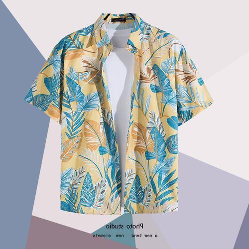 Summer Beach Floral Print Men's and Women's Thin Casual Shirts Ins Trend Hawaiian Harbor Style Loose Tie-Dye Short Sleeve Couple's Shirts