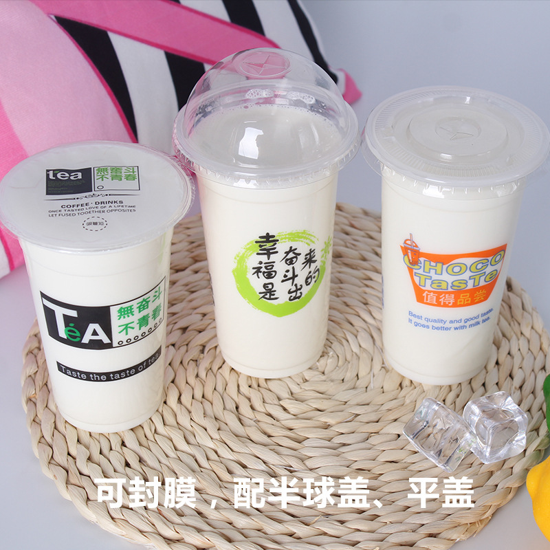 Taza de té de leche desechable con tapa 95 calibre comercial hogar embalaje plástico transparente desayuno tienda taza de jugo de leche de soja