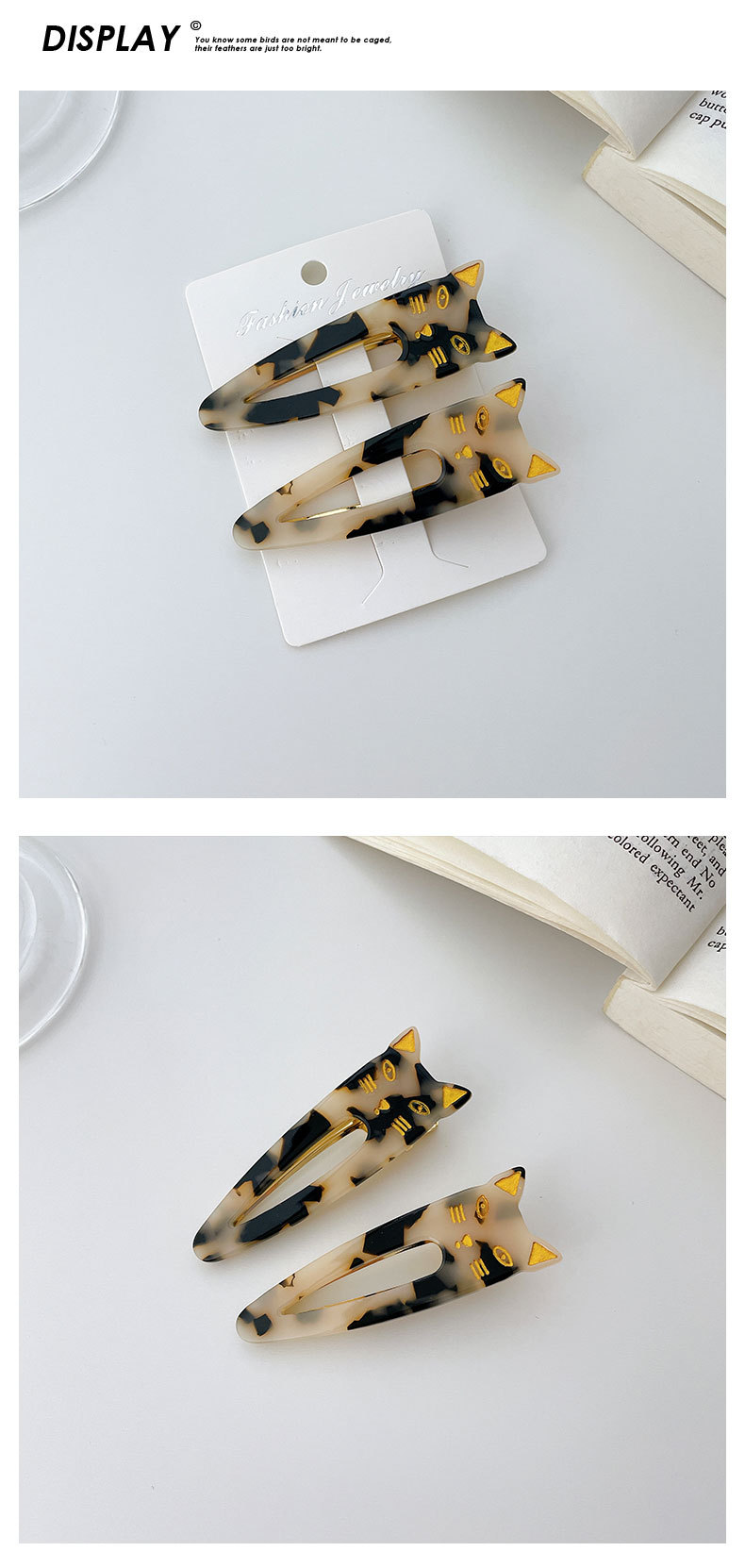 Süß Marmor Katze Acetatplatten Handgemacht Haarklammer 1 Paar display picture 1