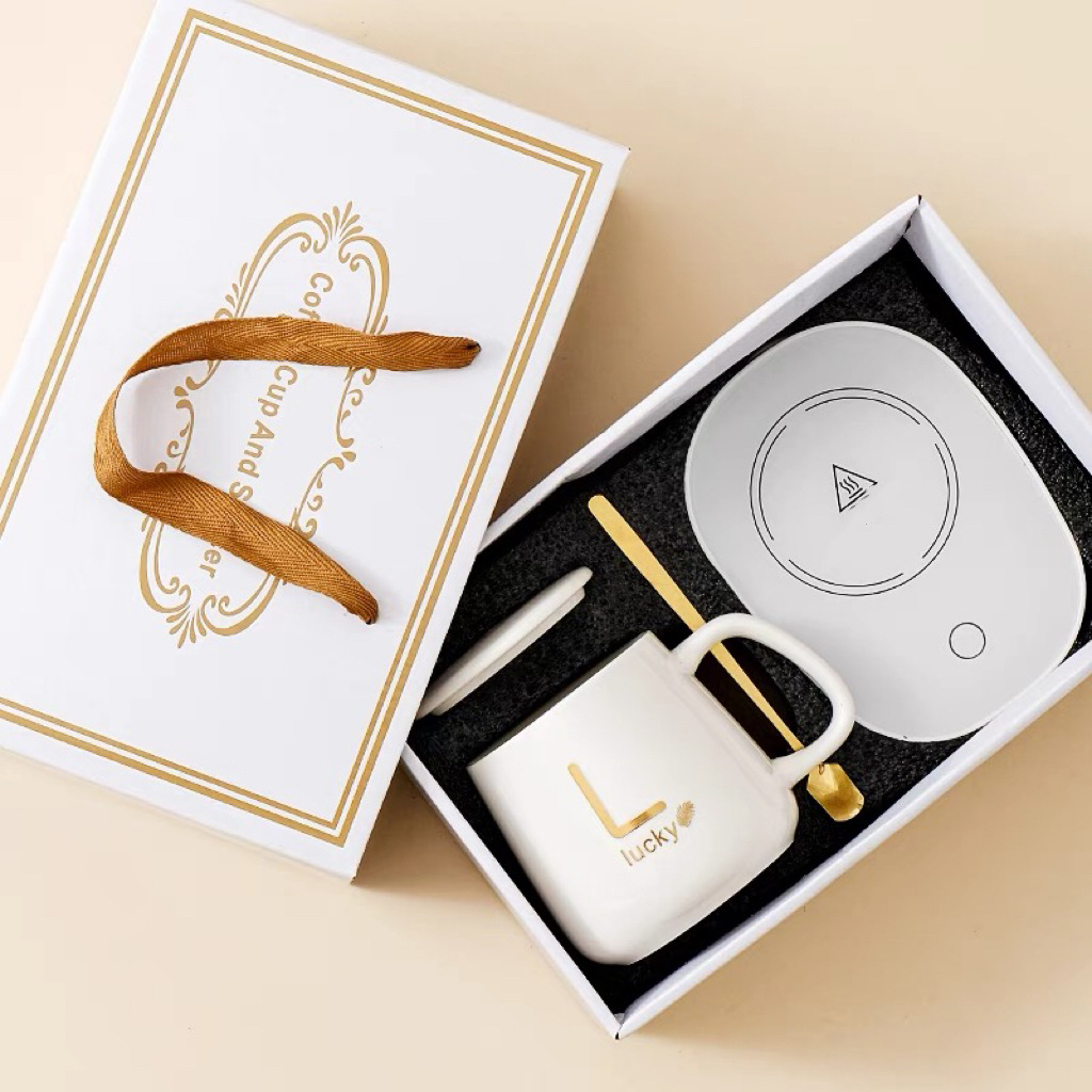 Evento Regalo de mano Taza cálida de cerámica Apertura de 55 grados Impresión de LOGOTIPO Taza de café publicitaria Caja de regalo de temperatura constante