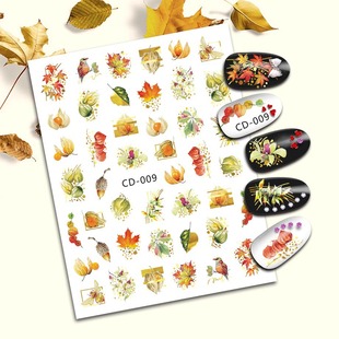 New Autumn Nail Stickers Flower Nail Art New Metal Leaves Autumn Nail Art Stickers Factory Spot