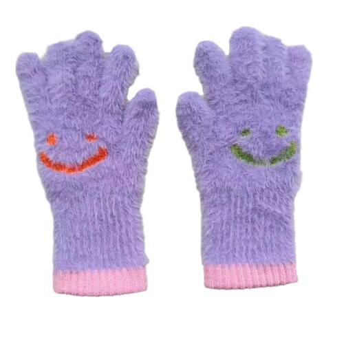 New smiling face minute-hand knitted gloves for women in winter, warm and cold-proof, plus velvet, cute full-finger cycling students