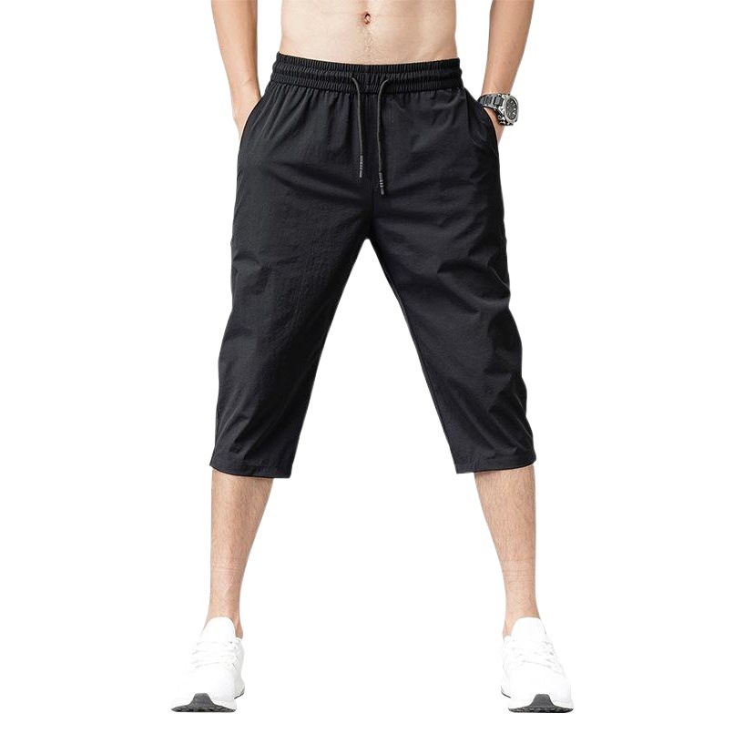 Seda de hielo recortada pantalones de verano de los hombres de moda delgada recortada pantalones cortos deportivos casuales ins suelta 78 pantalones hombres