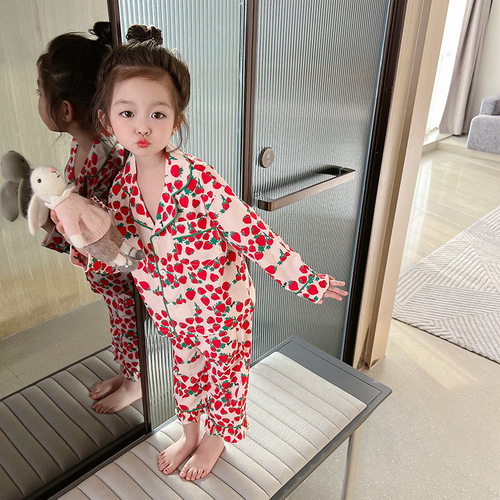 Girls pajamas 2024 new spring and autumn girls spring thin baby split suit long-sleeved children's home clothes
