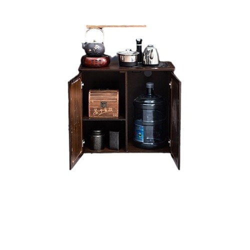 G3YN Tea Cabinet, Modern Chinese Style Solid Wood Sideboard for Home Living Room, Integrated Water Kettle, Walnut Wood with Wheels