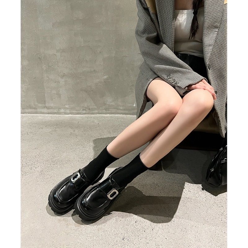 Cowhide version~Genuine leather thick sole inside and outside, Gola Fu shoes for women's 2024 spring new British style black small leather shoes