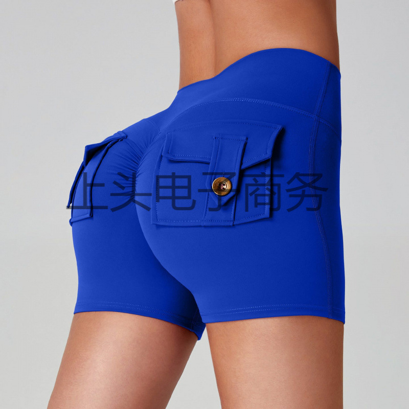 Factory Direct Supply Tooling Peach Hip Yoga Shorts High Waist Pocket Sports Fitness Three-point Pants Women's Naked High-bounce Running