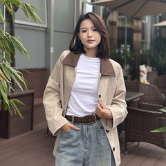 风衣外套女2025秋季风衣中长款巴恩风外套小个子高级感撞色拼接女