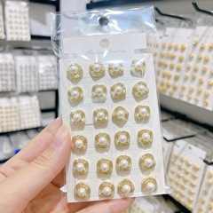 跨境耳钉方型耳环满钻珍珠耳饰轻奢首饰气质百搭微镶女金色高级感