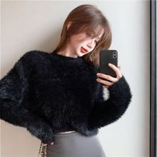 名媛设计感小众仿水貂绒毛衣女秋冬温柔风短款长袖针织衫上衣潮