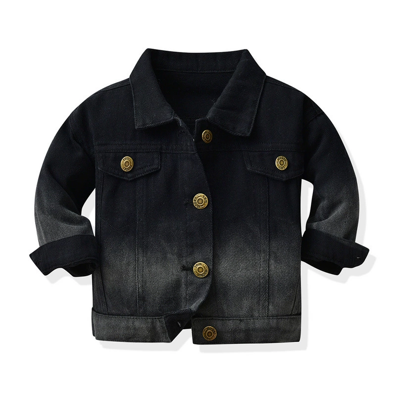Autumn multicoloured long-sleeve, short denim jacket, children's clothing, Korean style, for teenagers, gradient