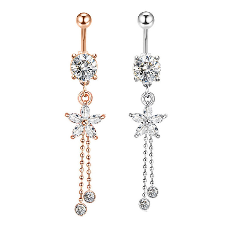 2021 Five-pointed Star Zircon Tassel Belly Button Ring Umbilical Ornament Piercing Jewelry display picture 1