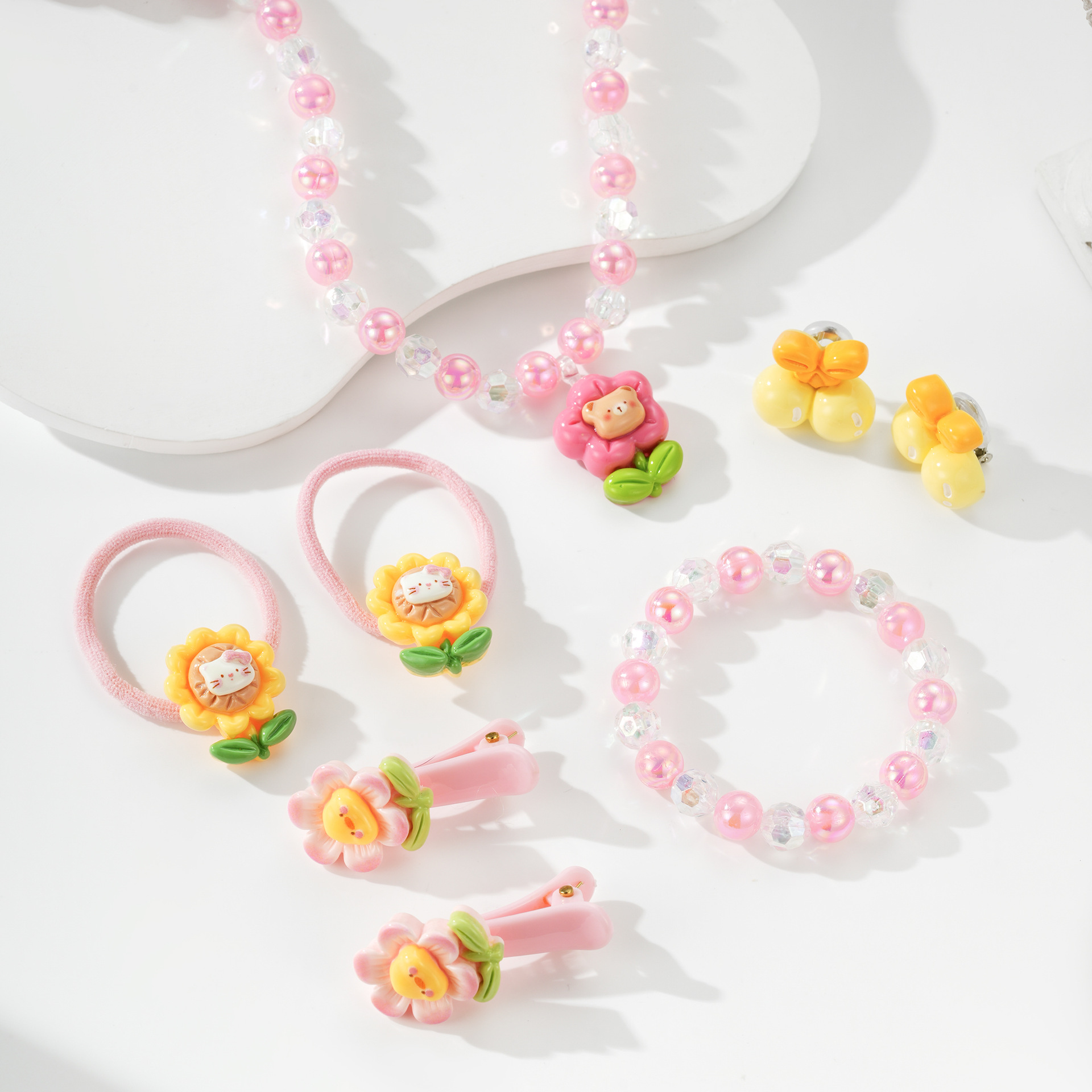 Resina transfronteriza encantadora dibujos animados flores de sol para niños cuentas collares brocas de pelo joyas de mano cubierta de joyas de niña pequeña image 3