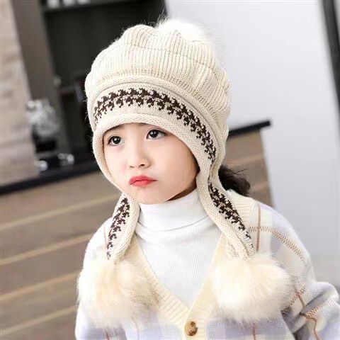 Children's Hats Cute Girls Princess Hats Autumn and Winter Plush Warm Ear Hats Wool Hats Baby Knitted Hats