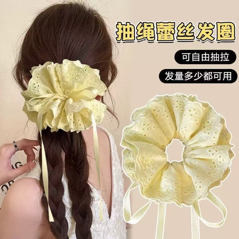 Gentle Drawstring Large Intestine Drawstring Four-Layer Lace Hair Rope Sweet Hair Ring Hair Horse Tail Ball Head Rope Head Flower