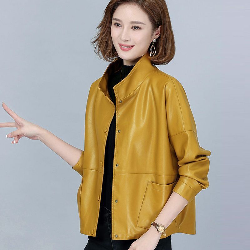 High-End Leather Jacket for Women 2024 New Short Korean Style Age-Reducing Casual Imitation Goatskin Loose Versatile Leather Jacket