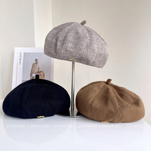 日系复古简约百搭贝雷帽女冬季优雅气质南瓜帽字母小标气质画家帽