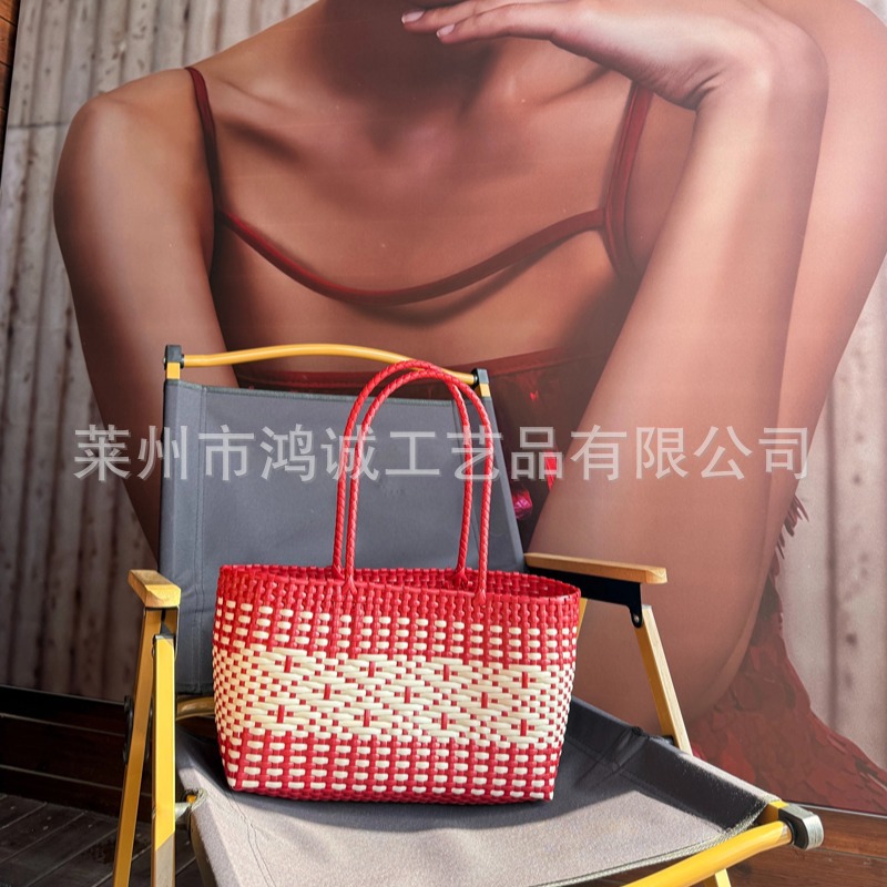 New Woven Beach Bag For Vacation, Versatile Tote Bag, Lazy Style Market Basket Shoulder Bag For Women - Thumbnail 2