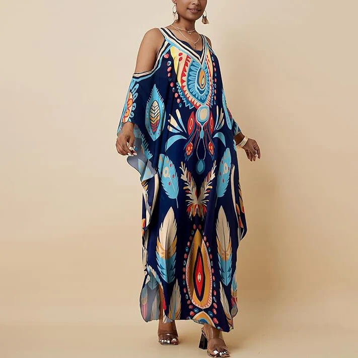 2025 New European and American Style Comfortable and Spacious Printed Summer Long Dress Bohemian Ethnic Holiday Robe