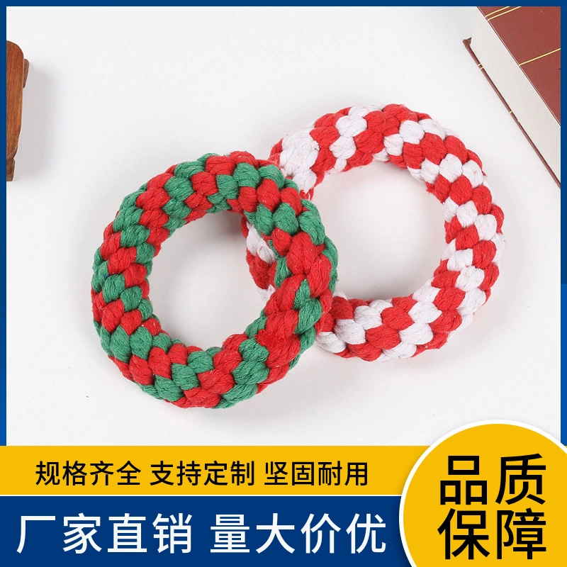 В наличии устойчивая к укусам тканая хлопковая веревка для домашних животных игрушка для чистки зубов собаки многоцветная пончик тканая игрушка для собак узел