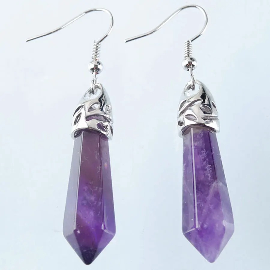 자수정 귀걸이 한 쌍