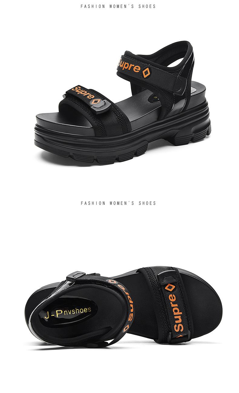 Giày sandal thể thao da thật đế dày nữ gót 4cm quai chữ V khóa dán — JST 1609 cao gót xanh đen 4cm, Đen trắng 2001 LJ, JST 1611 cao gót xanh đen 4cm, 2206 ML màu đen chi tiết 21