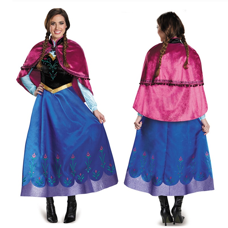 S-4XL Halloween Costume Frozen cosplay Anime Anna Dress Adult One Piece Hair