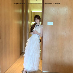 迟伞伞25/ss  中古情书 赵露思同款 jor*a蕾丝衬衫蛋糕长裙套装女