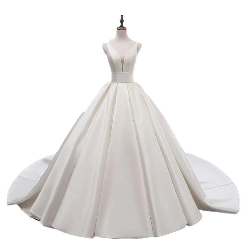Nuevo vestido de novia 2025 primavera, comercio exterior transfronterizo, Amazon, vestido de novia de satén francés de doble hombro, sencillo, de cintura media, talla grande