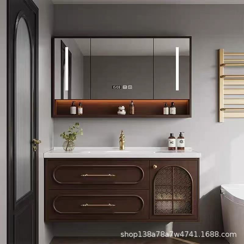 Medieval Style Ceramic Integrated Basin Painted Bathroom Cabinet Combination Bathroom Oak Bathroom Washbasin Solid Wood Medieval Style Ceramic Integrated Basin Painted Bathroom Cabinet Combination Bathroom Oak Bathroom Washbasin Solid Wood