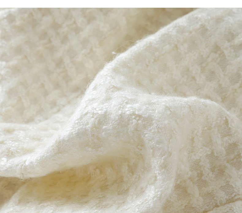 Áo khoác ngắn nữ dáng vest chất liệu len cừu phối vải tweed thanh lịch — Vanilla trắng chi tiết 15