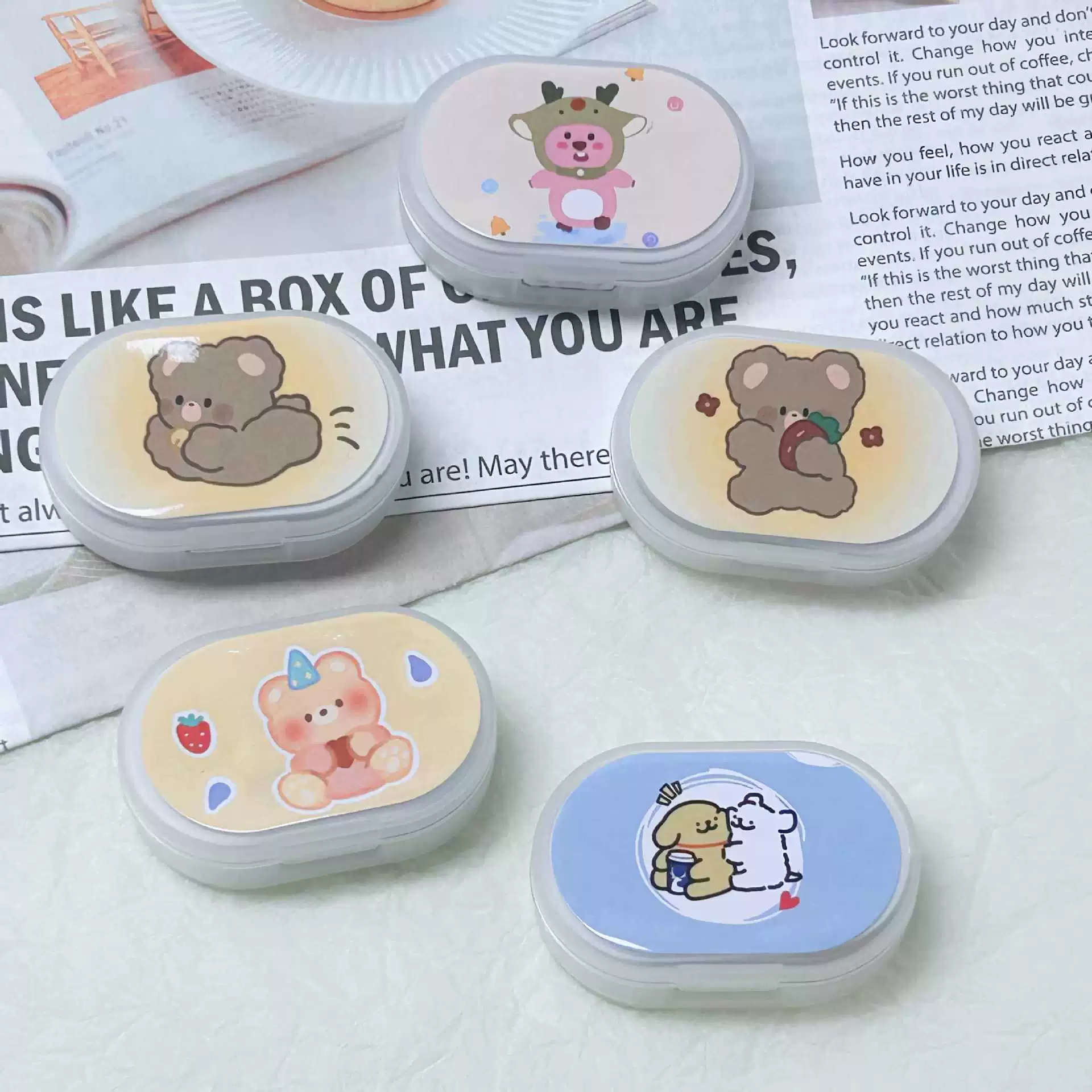 Новая милая коробка для контактных линз с героями мультфильмов, двойная коробка, коробка для контактных линз, пинцет, маленькая палочка, портативная, компактная 1015